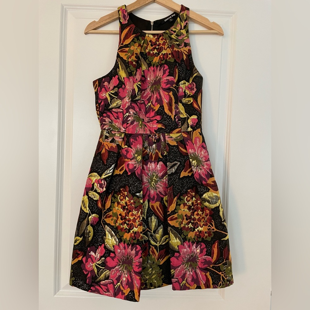 Gianni Bini Short Black Metallic Floral Dress